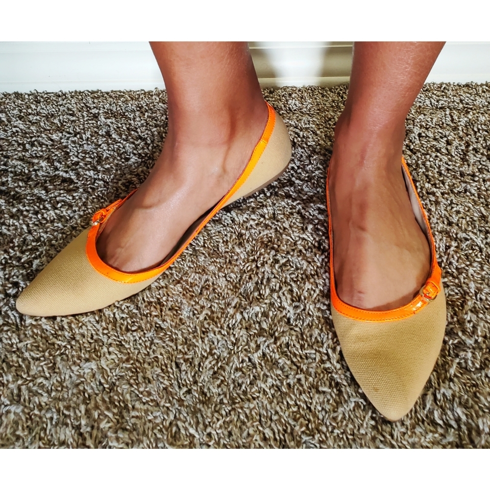 Nine West Flats in Khaki and Neon Orange